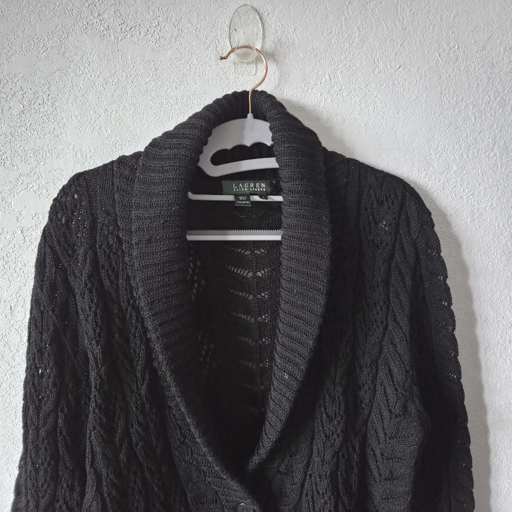 Lauren Ralph Lauren Black Cable Knit Cardigan - Picture 2 of 5